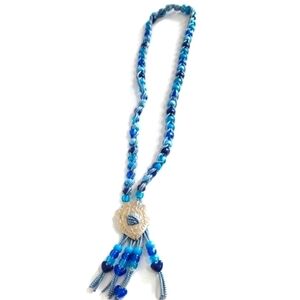 vintage blue beaded boho tie